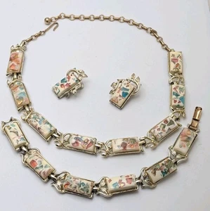 Vintage 1950s Coro Lucite Confetti Necklace Bracelet Earrings Set Parura  - Picture 1 of 11
