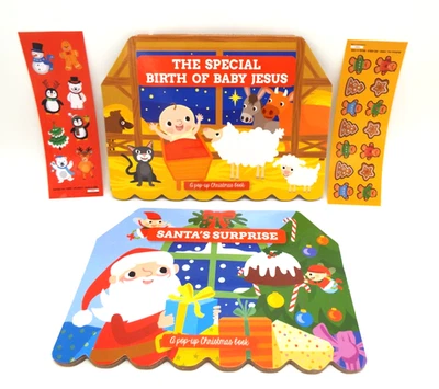 2 Board Books: The Special Birth of Baby Jesus & Santa's Surprise + stickers NEW - Image 1 of 4