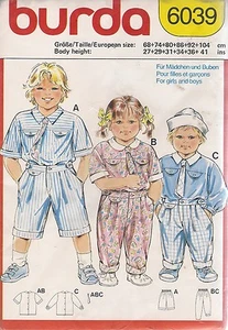 Burda Sewing Pattern 6039, Childs' Shirt, Shorts, Pants, Uncut, Sizes Listed - Picture 1 of 1