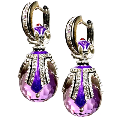 Pendientes de huevo de fabergé de amatista 925 con cristales de Swarovski esmalte granate aro Foto 1 de 4