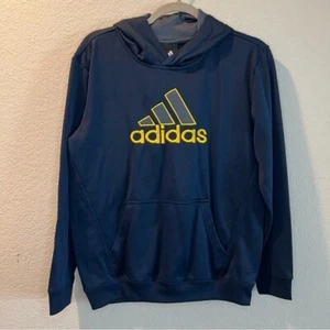 Girl’s Adidas blue and gold logo athletic hooded pullover sweatshirt size 14/16 - Picture 1 of 5