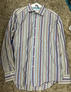 Robert Graham Mens Size 2XL Blue Yellow Embroidered Button Down Shirt (L5) - Picture 1 of 6