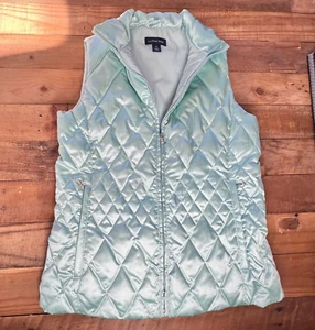 Lands End Small Blue Metallic Puffer Vest -70% Goosedown 30% Feathers Sleeveless - Picture 1 of 11