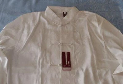 NIP Vintage Silky Damask Oriental Night Shirt Blouse Creamy Ivory XXL Jacket - Image 1 of 4