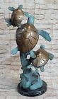 Trzy żółwie morskie Rzeźba mosiężna 24 " Wysoki dom Kabina Dekoracja Dekoracja