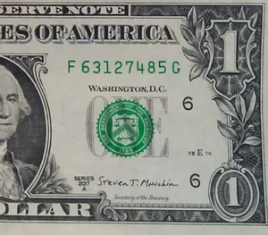 2017 Eight Digit Broken Ladder Fancy Serial Number One Dollar Bill - Picture 1 of 3