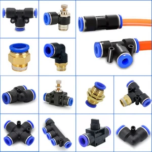 Pneumatic Push Fit Connectors Air Water Hose Speed Push In Fittings - All Type - Picture 1 of 22