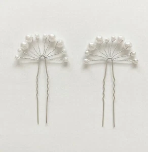 Confezione 3 Spille Capelli Flessibili Vintage Perline Perle - Foto 1 di 9