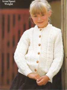 Aran Girls cardigan knitting pattern copy 8 ply size 61-81cm 4-10 years - Picture 1 of 2