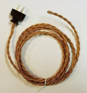 Cable y enchufe cubiertos de tela trenzada dorada de 12', cable de lámpara estilo vintage, rayón 403J - Imagen 1 de 3