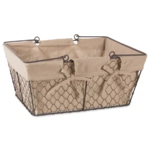 Rustic Farmhouse Bronze Chicken Wire Natural Liner Egg Basket - Picture 1 of 4