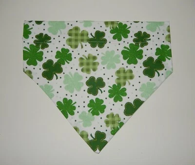 ST. PATRICK'S DAY LARGE SHAMROCKS ON WHITE DOG SCARF/BANDANA--S, M, L - Image 1 of 3