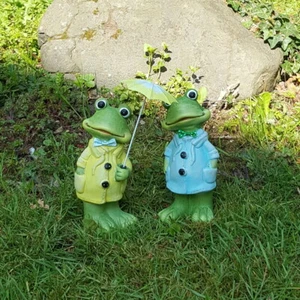Frosch Familie mit Regenschirm Gartenfigur Gartendekoration Garten I8322 - Bild 1 von 5