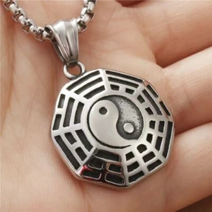 Stainless Steel Taiji Yin Yang Bagua Pendant Necklace Chain Mens Women Gift - Picture 1 of 8