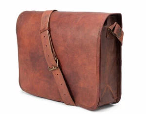 Men's Real Goat Vintage Brown Leather Messenger Shoulder Laptop Bag Briefcase - Picture 1 of 6
