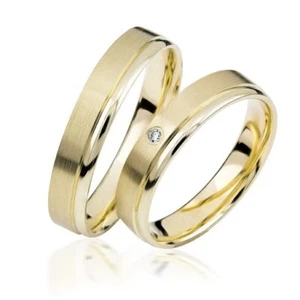 S909 Trauringe Simon & Söhne 333 Gold | 1 Brillant | längsmatt | Au9 Kollektion - Picture 1 of 1