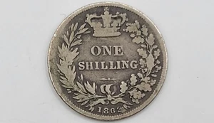 1862 UK/GB 1 Shilling Silver Coin - Victoria 1st Portrait - KM#734.1 - Bild 1 von 4