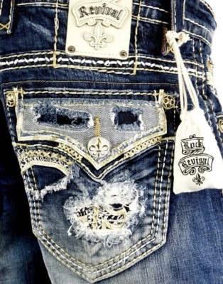 $220 Hombres Rock Revival "Phoenix" Bolsillos Destruidos Cuero Bota Delgada 30 X 32 Foto 1 de 4