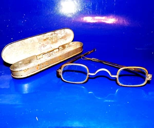 Antike Steampunk Drahtrand Brille mit verstellbaren Schiebebügeln & Metalletui - Bild 1 von 5