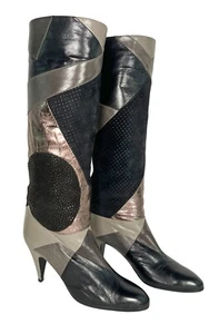 Rare Enzo Albanese Roma Vintage 1980’s Leather Silver Black and Gray Textured Pa - Picture 1 of 11