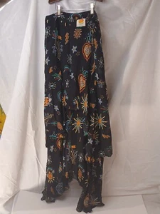 Farm Rio Damen Festa Rock Stufen Midi Blumenmuster Rock schwarz, Größe Large CB - Bild 1 von 4