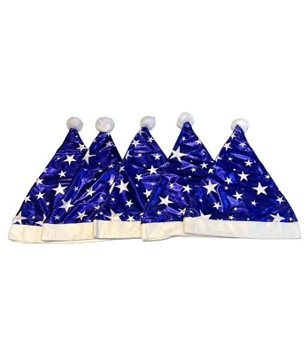 Pacote com 5 chapéus metálicos de Natal de Papai Noel estrelas azuis e brancas para adultos/jovens P/M - Imagem 1 de 3