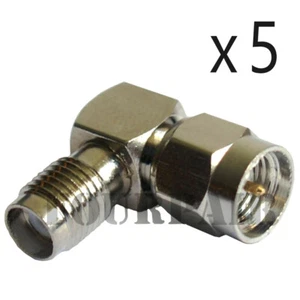 5 Pack SMA Male Plug to Female Jack RF Connector Adapter 90 Degree Right Angle - Picture 1 of 2