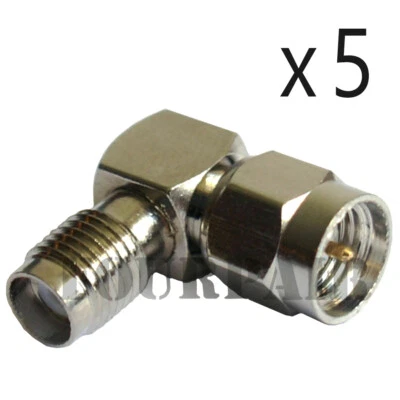 5 Pack SMA Male Plug to Female Jack  RF Connector Adapter 90 Degree Right Angle - Image 1 of 2