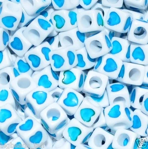 50pcs 6mm, 40pcs 7mm Cubo Blanco, Negro + Multicolor Corazones Acrílico Cuentas - Imagen 1 de 15