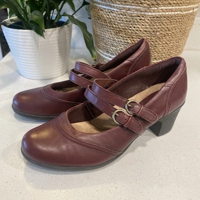 Earth Origins Bobby Mary Jane 高跟鞋勃艮第皮革舒适鞋女式 10 码 — 第 1/4 张图片