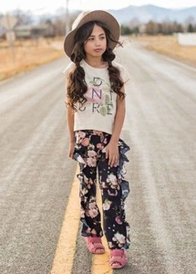 Joyfolie Girl's Black Floral Pedal Pants Size 12 NWT Vacation Cruise School - Picture 1 of 3