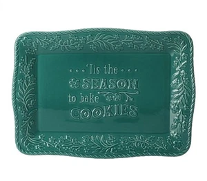 Pioneer Woman Merry Meadow Green Embossed Sentiment Stoneware Platter 14in New - Picture 1 of 6