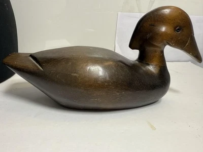 Hand Carved Wooden Duck Decoy Glass Eyes Folk Art Rustic Cabin Decor Collectible - Image 1 of 4