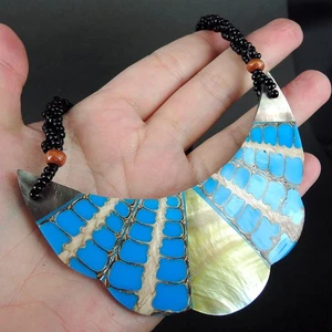 Large Natural Shell & Blue Resin Pendant Necklace Jewellery, SPN-51 - Picture 1 of 5