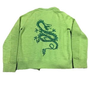 IISLI New York Wool Sweater Green With Embrodiered Dragon DBL Zipper Pleated L - Picture 1 of 10