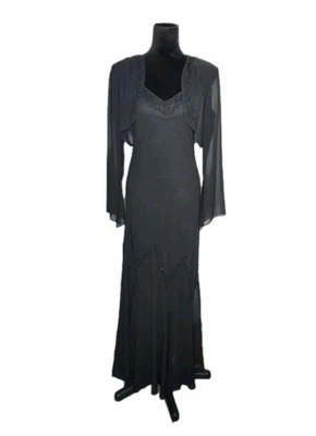 Xscape Y2K черный шелк бисером русалки макси скольжения фея платье и жакет размер 10 - Изображение 1 из 4