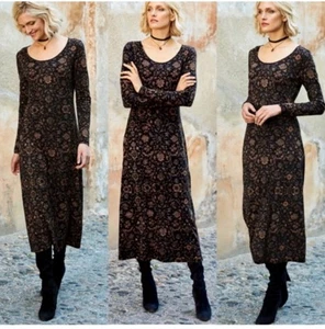 Peruvian Connection Printed Long Sleeves Midi Dress Size L - Picture 1 of 4