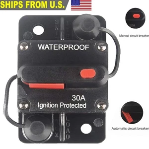 30 Amp Waterproof Circuit Breaker with Manual Reset for Car Boat Trolling Motor - Picture 1 of 8