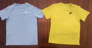 LOT OF 2- Boys Nike Tee Size Large Light Blue, Volt Yellow/Green Monogram Logo - Picture 1 of 8