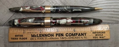 Sheaffer серый жемчуг красная вена автограф 14k золото отделка винтажный перьевая ручка комплект - Изображение 1 из 4