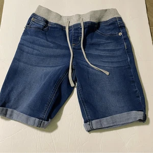 Justice blue denim jean stretchy pull on Long Bermuda shorts girls 10 - Picture 1 of 6