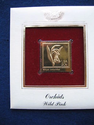 1984 Orchids Wild Pink Replica Gold GOLDEN FDC Cover STAMP - Image 1 of 3