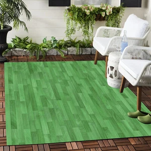 Green Wood Grain Pattern Outdoor Rug Retro Rustic Wooden Board Printed Area Rugs - Picture 1 of 6