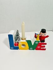 Vintage 'Words of Christmas' Wooden Taper Candle Holder LOVE By Giftco