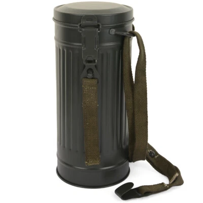 WW2 German Gas Mask Canister - German Army Repro Tin Container Can with Straps - Image 1 of 4