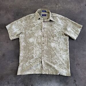 Pendleton Shirt Mens Medium Brown Hawaiian Button Up Floral Short Sleeve Silk