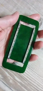 Vintage green bakelite buckle with rhinestones - long rectangle almost 3" - Picture 1 of 13