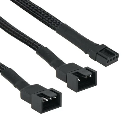4 Pin PWM Y Cable w Sleeving Male to 2x Female 12v 30cm 12" Fan Power Connector - Image 1 of 3