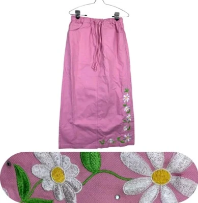 Quacker Factory Pencil Skirt Women S Pink Denim Embroidered Floral Barbiecore - Image 1 of 4