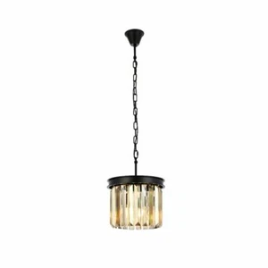 Chandelier Light Fixture Golden Teak Crystal Pendant Matte Black Dining Room 12" - Picture 1 of 9